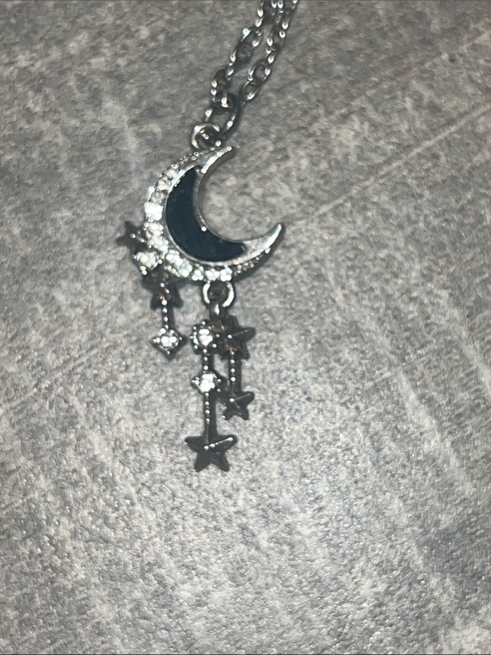 Celestial Crescent Moon & Star Necklace in Black and Silver